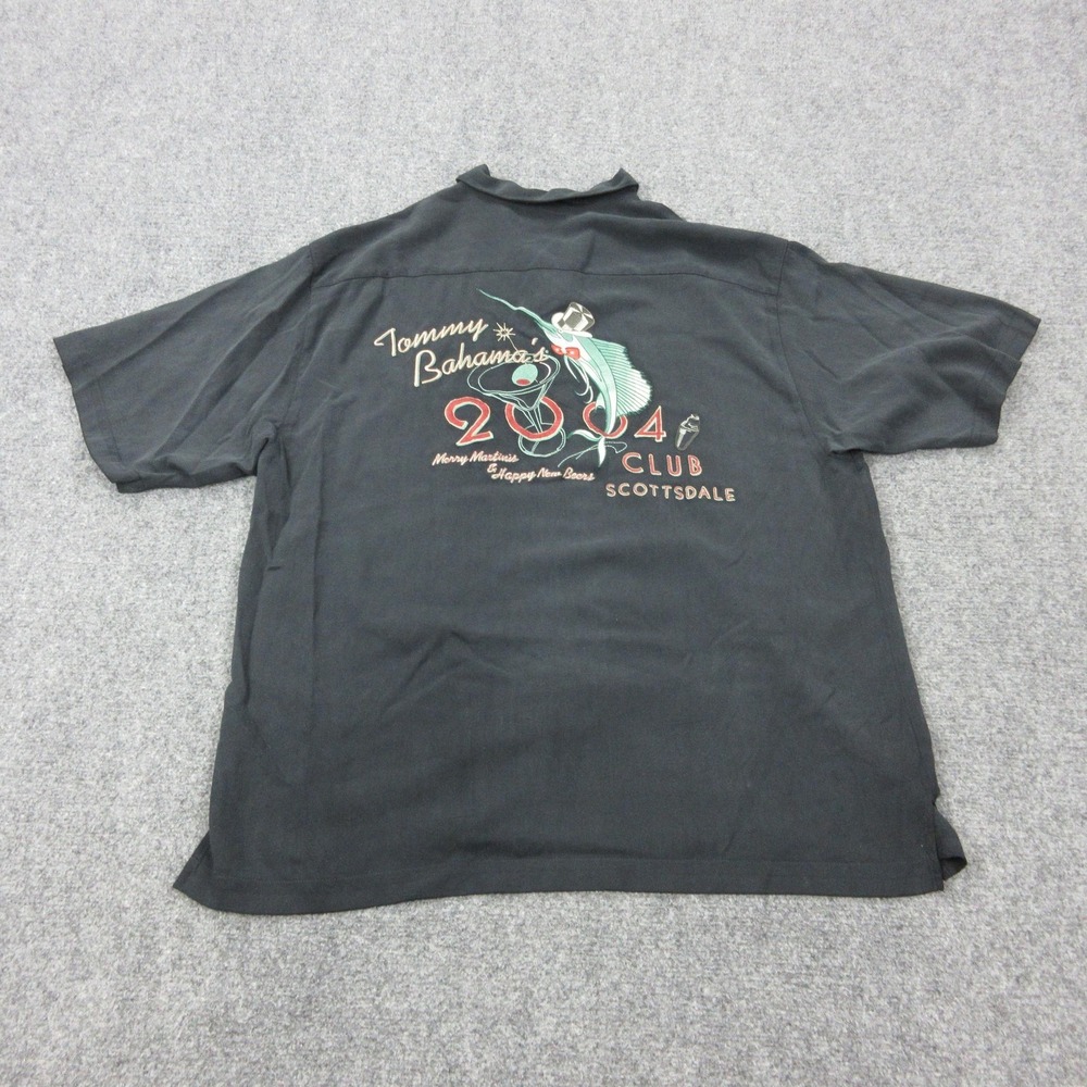 Vintage Tommy Bahama‎ Shirt Mens Large Black Silk Scottsdale Camp Button